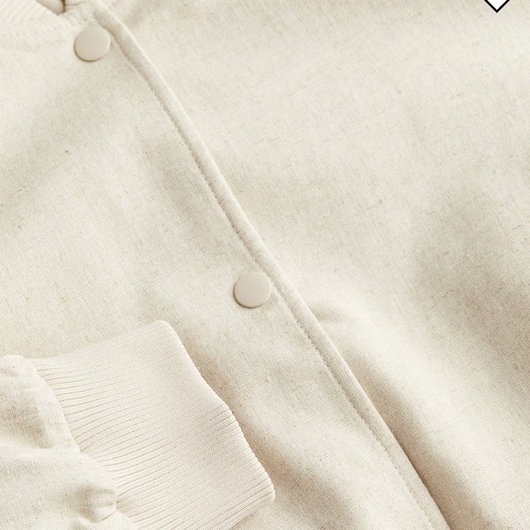 H&M Linen Blend Bomber Jacket, Snap Front Light Beige Lightweight Women's Large - Picture 2 of 7
